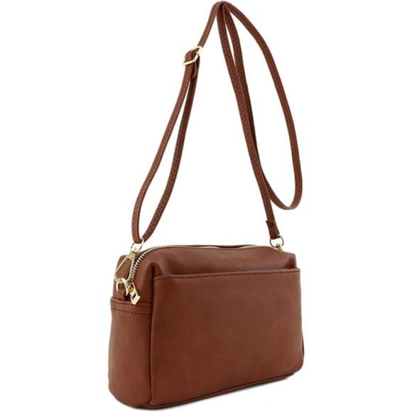 Cute Womens Vegan Leather Triple Zip Small Crossbody Bag - Picture 2 of 6